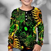 billiga Pojkens 3D Vision &amp; Geometri-St Patrick Pojkar 3D Grafisk Henley skjorta Långärmad 3D-tryck Vår Höst Sport Mode Streetwear Polyester Barn 3-12 år Rund hals Utomhus Ledigt Dagligen Normal
