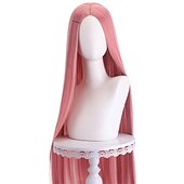 abordables Perruques d&amp;#39;anime-perruque synthétique droite partie médiane perruque faite à la machine longue a1 a2 a3 a4 a5 cheveux synthétiques femmes cosplay doux fête rose rouge noir perruques de carnaval