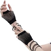 abordables Accesorios usables-Conjunto de cinco piezas de guantes, diadema de encaje para fiesta con temática de neón, collar, pulsera, red de pesca