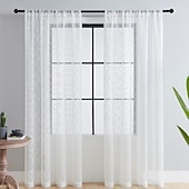 abordables Voilages-Rideau semi-transparent blanc brodé de feuilles, ensemble de rideaux à passe-tringle, panneau de fenêtre, drapé pour chambre de fille/chambre d&#039;enfant/crèche/salon 1 panneau
