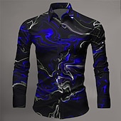 billiga Geometriska mönster-Herr Färggradient Geometriska mönster Skjorta Knapp upp skjorta Långärmad Artistisk Abstrakt Dagliga kläder Utekväll Vår &amp; sommar Nedvikt Mönster Button-Down Gul Rubinrött Blå Grön