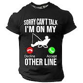abordables T-shirts de loisir-T-shirt de pêche pour homme  T-shirt graphique amusant 'Désolé je ne peux pas parler je suis sur ma autre ligne' pour les pêcheurs