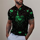 olcso Férfi nyomtatott póló-Valentin-napi szív férfi alkalmi print 3D kültéri napi ruha utcai ruha poliészter rövid ujjú turndown pólók piros kék tavasz&amp;amp; nyári s m l mikroelasztikus