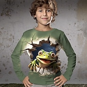 billiga Pojkens 3D-djur-Pojkar 3D Tecknat T-shirt Skjorta Långärmad 3D-tryck Vår Höst Sport Mode Streetwear Polyester Barn 3-12 år Rund hals Utomhus Ledigt Dagligen Normal
