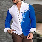 cheap Plants Pattern-Men&#039;s Floral Shirt Button Up Shirt Long Sleeve Casual Daily Wear Going out Weekend Spring &amp; Summer Standing Collar Print Button-Down Burgundy Blue Orange