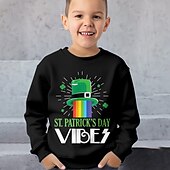 billiga Pojkens 3D-djur-St Patrick Pojkar 3D Katt Fyrklöver Tröja Pullover Långärmad 3D-tryck Vår Höst Mode Streetwear Häftig Polyester Barn 3-12 år Rund hals Utomhus Ledigt Dagligen Normal