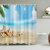 abordables Cortinas de ducha-Cortina de Ducha con Ganchos 180cm*180cm(70&quot;*70&quot;) Poliéster Lavable Impermeable Patrón de Conchas de Playa del Océano Decoración para Baño