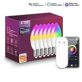 abordables Luces inteligentes-Lámpara de vela inteligente tuya wifi e14, bombilla led con control remoto por aplicación inteligente, 1/4/6 Uds. 85-265v