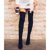 voordelige Mode laarzen-Dames Laarzen Stilettohakken Hak Laarzen Feest Dagelijks Effen Kleur Over de knie laarzen Dij hoge laarzen Hoge Hak Naaldhak Gepuntte Teen Elegant Sexy Klassiek Imitatiesuède PU Rits Amandel Zwart