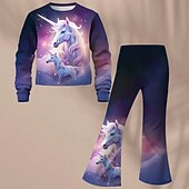 ieftine Desen animat 3D al fetei-Fete 3D Inorog Set hanorac și pantaloni evazați Manșon Lung Tipărire 3D Primăvară Toamnă Activ Modă Zilnic Copii 3-12 ani Stil Nautic În aer liber Vacanță Dată Fit regulat