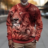 baratos Moletons 3D masculinos-Homens Gráfico Leão camisolas Moletom Manga Longa Moletom Gola Redonda Moda Diário Casual Impressão 3D Férias Feriado Para Noite Imprimir Primavera &amp; Outono