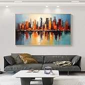 cheap Landscape Paintings-Handmade Original City Landscape Oil Painting On Canvas Wall Art Decor Coastal Building Painting for Home Decor With Stretched Frame/Without Inner Frame Painting