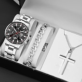 olcso Quartz órák-3db/set Férfi Naptári Rozsdamentes Acél Kvarc Óra  Nyaklánc  Karperec Szett