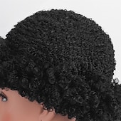abordables Perruques historiques-Perruque synthétique bouclée avec frange perruque faite à la machine courte noire naturelle #1B cheveux synthétiques pour hommes cosplay douce fête perruques d&#039;Halloween noires
