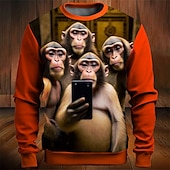 Недорогие Мужские 3D Толстовки-Муж. Графика Животное Орангутанг Толстовки Толстовка пуловера Длинный рукав Толстовка Вырез под горло Мода Повседневные На каждый день 3D печать Отпуск Праздники На выход С принтом Весна &amp; осень