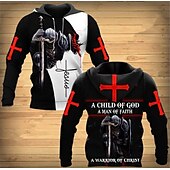 abordables Sweats à capuche pour hommes-Homme Graphic Chevaliers templiers Sweat à capuche Sweats à Capuche Sweat-shirt Sweat à capuche manche longue Sweat à capuche Capuche Design 3D effet Travail du quotidien Fin de semaine Blanc + gris