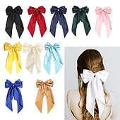 cheap Hair Styling Accessories-Bow Hair Clips for Women, Soft Long Tail Large Bow Hair Slides, Metal Spring Clip Vintage Silk Headbands, Elegant Hair Accessories, Gifts for Women Girl