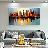 cheap Landscape Paintings-Handmade Original City Landscape Oil Painting On Canvas Wall Art Decor Coastal Building Painting for Home Decor With Stretched Frame/Without Inner Frame Painting