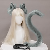 お買い得  ヘアスタイリングアクセサリー-猫耳と尻尾のスーツ、動物アニメフェイクファー子猫耳ヘッドバンド、かわいい猫フェイクファーぬいぐるみヘッドドレスヘアフープロリータカーニバルコスプレ衣装パーティーヘッドピース