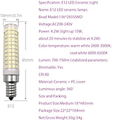 رخيصةأون أضواء الذرة LED-g9/e11/e12/e14e/ba15d لمبة led 7w 3000k أبيض دافئ/6000k أبيض 120v لا وميض لثريات الإضاءة المنزلية التطبيقات المنزلية 700lm (2 حزمة)