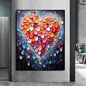 baratos Pinturas Florais/Botânicas-Pintura a óleo artesanal em tela, arte de parede, decoração original, colorida, amor para decoração de casa, com moldura esticada, sem pintura de moldura interna