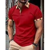 cheap Men's Classic Polo-Men's Polo Shirts Button Up Polos Casual Holiday Lapel Short Sleeve Fashion Basic Plaid Color Block Patchwork Summer Regular Fit White Polo Shirts