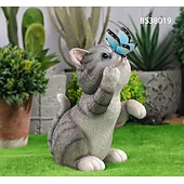 economico Luci paesaggistiche-luce da giardino con fiori di coniglio con ornamento solare, luce da giardino con gatto carino per decorazioni da giardinaggio, luce d&#039;ingresso divertente, statua da giardino solare con statuetta di coniglio da giardino