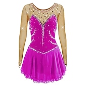 preiswerte Eiskunstlaufkleider-Eiskunstlaufkleid Damen Mädchen Eislaufen Kleider Austattungen Violett Weiß Gelb Patchwork Gitter Spandex Hochelastisch Ausbildung Wettbewerb Eiskunstlaufkleidung Patchwork Kristalle Langarm
