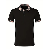 cheap Men's Classic Polo-Men's Polo Shirts Button Up Polos Casual Holiday Lapel Short Sleeve Fashion Basic Plaid Color Block Patchwork Summer Regular Fit White Polo Shirts