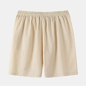 baratos Clássico-Homens Calção Shorts de linho Shorts de verão Com Cordão Cintura elástica Tecido Conforto Curto Casual Diário Feriado Misto de Algodão e Linho Moda Estilo Clássico Preto Branco