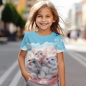 ieftine Animale 3D ale fetei-Girls' 3D Cat Tee Shirts Pink Short Sleeve 3D Print Summer Active Fashion Cute Kids 3-12 Years Crew Neck Outdoor Casual Daily Regular Fit