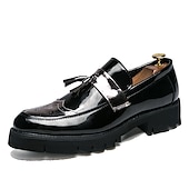 preiswerte Herrenpantoletten &amp; -slipper-Herren-Loafer aus schwarz-goldenem Lackleder mit Quastendetails und robuster Sohle für formelle und legere Anlässe