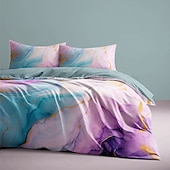 abordables 100% Coton-Parure de lit réversible 100 % satin de coton l.t.home, 300 fils au pouce carré, motif marbre, ensemble de literie Elite, taille Queen et King