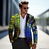 cheap Men&#039;s Printed Blazers-Men&#039;s Color Block Plaid / Check Gradient Ramp Long Sleeve Turndown Business Work Wear to work Going out Buttons Print Multi Pocket