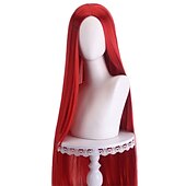 abordables Perruques d&amp;#39;anime-perruque synthétique droite partie médiane perruque faite à la machine longue a1 a2 a3 a4 a5 cheveux synthétiques femmes cosplay doux fête rose rouge noir perruques de carnaval