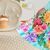 billiga 3D Blomma Klänning-Påsk Flickor 3D Blommig Klänning Långärmad 3D-tryck Vår Höst Semester Sport &amp; Utomhus Dagligen söt stil Ledigt Skön Barn 3-12 år Vardagsklänning A linjeklänning Ovanför knäet Normal