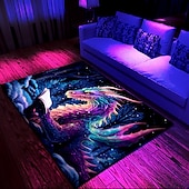 preiswerte Blacklight Teppiche-Schwarzlicht-Teppich, UV-reaktiver, im Dunkeln leuchtender Teppich, Küchenmatte, rutschfeste, ölbeständige Trippy Dragon-Bodenmatte, Wohnzimmerteppich, Innen- und Außenmatte, Schlafzimmerdekoration,