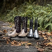 levne Cowboy &amp; Western Boots-Pánské Boty Kovbojské boty Denní nošení Rande PU Stříbrná Zlatá Podzim Zima