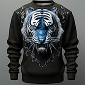 abordables Estampado animal-Hombre Graphic Tigre Sudaderas Sudadera con capucha Manga Larga Camisa de entrenamiento Cuello Barco Moda Diario Casual Impresión 3D Vacaciones Festivos Noche Estampado Primavera &amp; Otoño