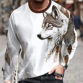 abordables Camisetas con estampado animal-Hombre Graphic Animal Lobo Camiseta Manga Larga Camiseta Impresión 3D Cuello Barco Camisa Moda Design Casual Deporte Festivos Noche Burdeos Azul Piscina Marrón Primavera &amp; Otoño Ropa S M L XL 2XL 3XL