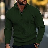 preiswerte Herrenpullover-Herren Pullover Herbstpullover Gedrehtes Stricken Standard Zip Strick Glatt Ständer Moderne zeitgenössische Arbeit Freizeitskleidung Bekleidung Winter Schwarz Marineblau S M L