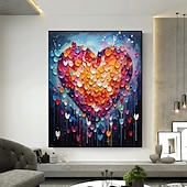 baratos Pinturas Florais/Botânicas-Pintura a óleo artesanal em tela, arte de parede, decoração original, colorida, amor para decoração de casa, com moldura esticada, sem pintura de moldura interna