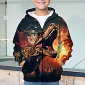 billiga Pojkens 3D-djur-Pojkar 3D Dinosaurie Huvtröja Kappa Ytterkläder Långärmad Höst Vinter Aktiv Streetwear Häftig Barn 3-12 år Blixtlås Gata Dagligen Normal