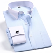 economico Camicie eleganti da uomo-Per uomo Camicia Camicie Camicie con polsini alla francese Liscio Ufficio e carriera Ricevimento di matrimonio Bianco Rosa Blu Viola chiaro Manica lunga Bavero Primavera &amp; Autunno Abbigliamento Tasca