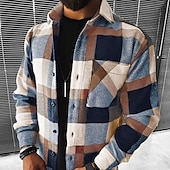 preiswerte Flanellhemden-Herren Flanellhemd Hemdjacke Overshirt Tartan Straße Täglich Braun Dunkelgray Langarm Umlegekragen Frühling &amp; Herbst Bekleidung Button-Down