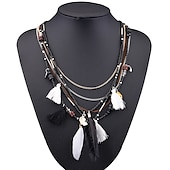 cheap Wearable Accessories-CARNIVAL Bohemian Multi layered Necklace Handmade Beaded Feather Fringe Sweater Chain Resin Rice Beads Tourism Jewelry