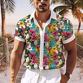 abordables Imprimé Floral-Homme Floral Fleurs tropicales Chemise Chemise hawaïenne Chemise Aloha Manche Courte Chemise Col rabattu Décontractées Extérieur Plein Air Casual Quotidien Rose Claire Marine foncé Bleu S M L