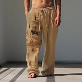 economico Pantaloni casual stampati da uomo-Per uomo Cowboy Pantaloni casual Pantaloni Pantaloni Larghi Misura del girovita medio Vintage All'aperto Abbigliamento casual alla moda Abbigliamento quotidiano Autunno &amp; Inverno Nero Bianco Verde