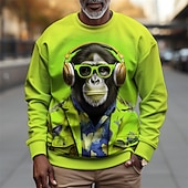 economico Felpe 3D da uomo-Per uomo Grafico Orangutan Felpe Felpa da golf Manica Lunga Felpa Girocollo Moda Quotidiano Casual Stampa 3D Vacanza Ferie Uscire Stampato Primavera &amp; Autunno