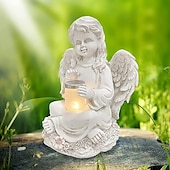 billige Landskapslys-hageengel staty, engle fe statuett med solenergi lys, hage harpiks engel figurer ornament engle dekorasjon for plen kirkegård minnegaver, skytsengel hage statuette-jente